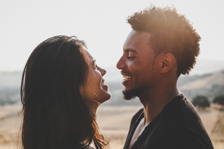 Couple walking together in warm light